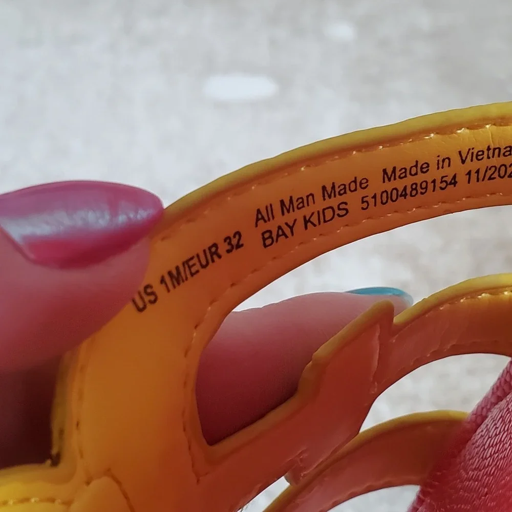 Sam Edelman Bay Kid Slide Sandal Sz 1 M Yellow Red Leather Slip On Open Toe Flat